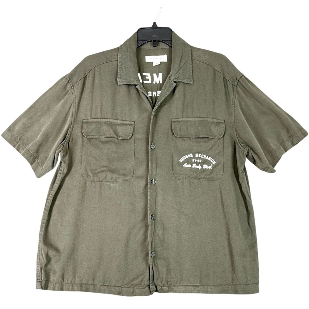 Hudson Mechanics New York NY Aeropostale Work Shirt Mens M Auto Body Workwear